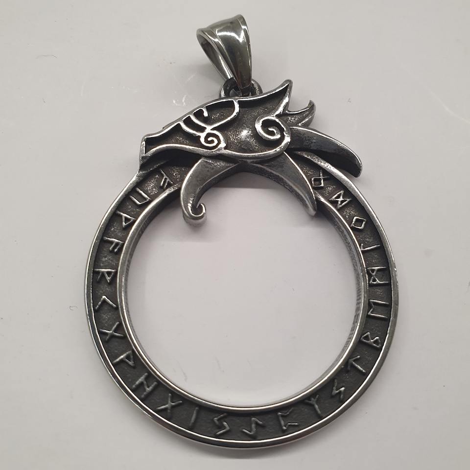 111108 Viking Dragon Ring Rune pendant